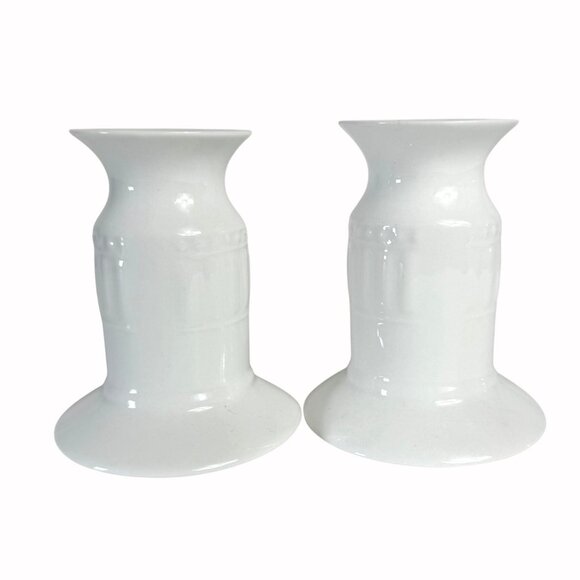 Oneida Taper Candle Ariel Holders Set Of 2 White Ceramic Simple Elegant Design - Picture 3 of 16